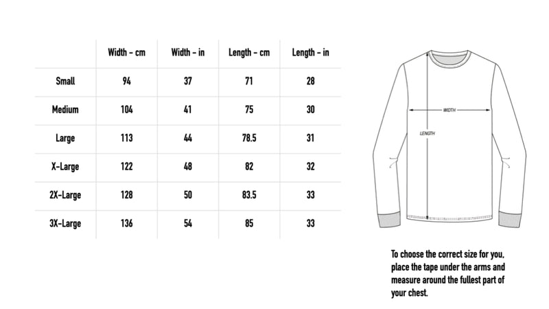Size chart for Swallow Longsleeve - Ecru