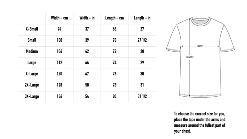 Size chart for Pool T-Shirt - White