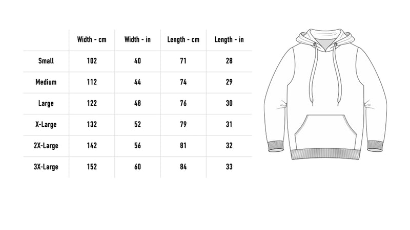 Size chart for Swallow Hoodie - Black