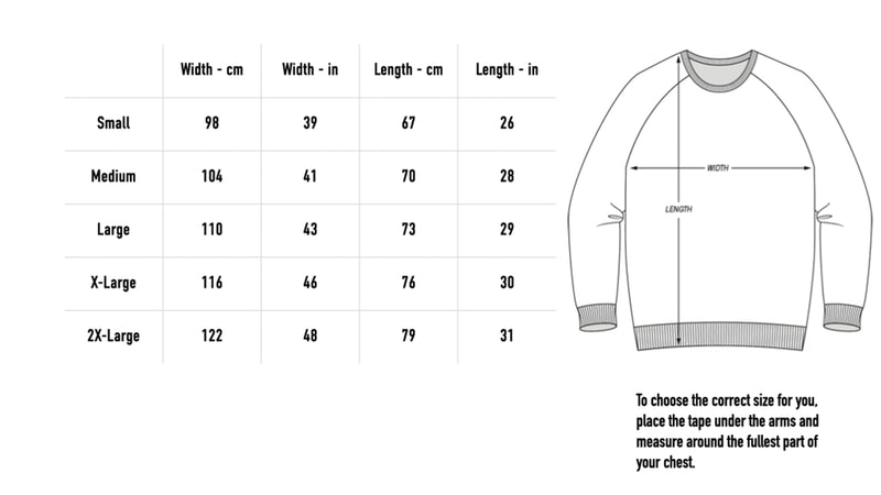 Size chart for FOAP Christmas Jumper